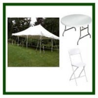 Package with Tent, folding white tables and chairs you can rent them at EconomyPartyRental