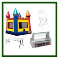 Hot Dog Roller Grill package, Castillo rainbow bounce house, folding chairs and tables, find everything for your parties at the lowest price at EconomyPartyRental in Miami Florida