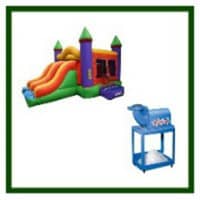 Snow Cone Machine and Castle Bounce House package with Rainbow slide, add it to your children's parties with EconomyPartyRental in Miami Florida