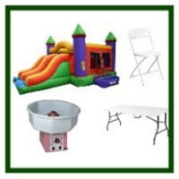 Cotton candy machine, folding chairs and tables and Bounce House with multicolor ramp package, all the best in EconomyPartyRental