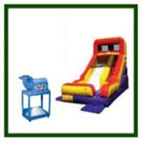 Bounce House Slide and snow cone machine package rent at EconomyPartyRental in Miami Florida