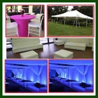 Package of cocktail tables and chairs, indoor furniture and tents for all the events you want for rent in Miami florida