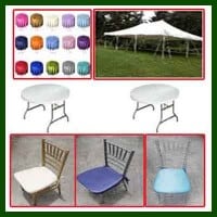 Tables and tablecloths package of any color to suit your taste, tent for your outdoor events and Tiffany's chairs for rent in Miami florida