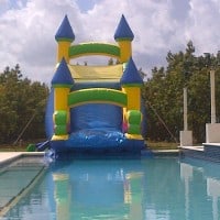 Wet or Dry Slide 20 ft into the Pool, the giant Castle with its slide that goes directly to the pool so you can have fun sliding on the inflatable game